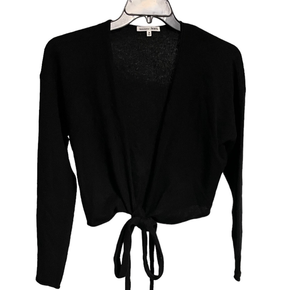 REFORMATION Tie One On Cashmere Wrap Sweater Top Women M Drop Sleeves Black
